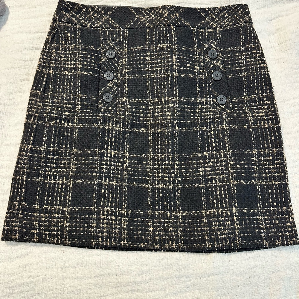 LOFT Black and Cream Tweed Pencil Skirt